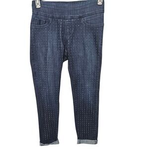 Mesmerize Twinkle Womens Y2K Dark Wash Rhinestone Studded Pull On Skinny Jeans 6